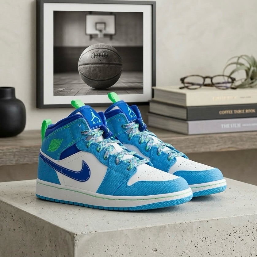 Nike Air Jordan 1 Mid Se Sprite Blue Women’s 6.5 New Y5 Nib